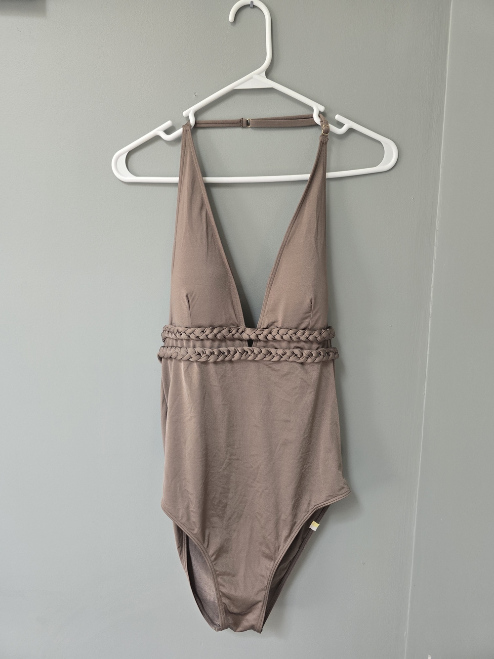 Summersalt Womens One-Piece Swimsuit in Taupe with Braided Waist Size 8